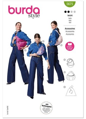 BURDA 5675 SCHULTERTASCHEN HANDTASCHEN Schnittmuster verschiedene Stile Geschick: EINFACH