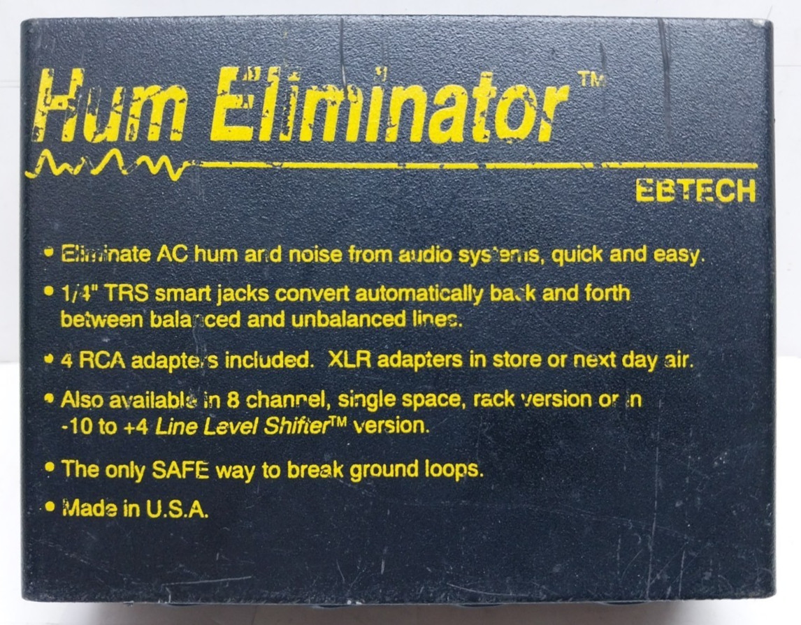 EBTech Hum Eliminator 2-Channel Stereo AC Hum Eliminator  1/4" TRS Smart Jacks