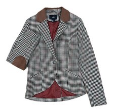 H&M Houndstooth Plaid Tweed Suit Jacket Blaze...