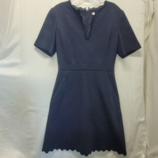 Tory Burch Navy Blue Textured Scallop Neck Short Sleeve Dress Size 4