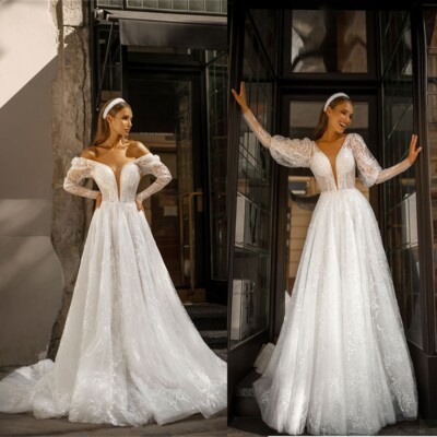 sachin and babi light blue dress Elegant Long Sleeve Backless Mermaid Wedding Dress main image 0