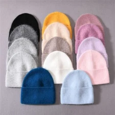 Winter Fluffy Long Hair Cashmere Knitted Beanies Warm Wool Autumn Beanie Hats
