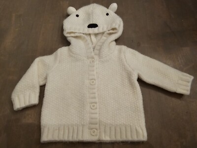 Baby Gap Hooded Bear Ears Button Cardigan Sweater 3-6 Months