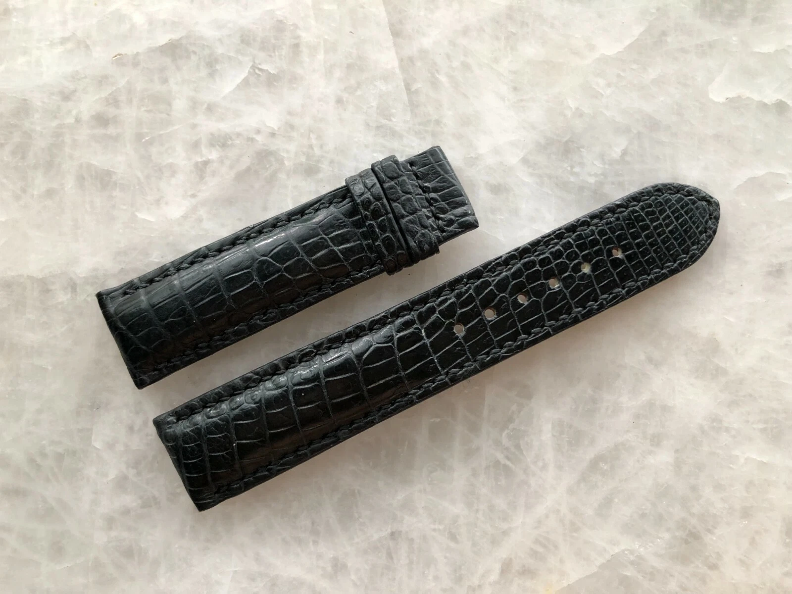 20mm/18mm Black Alligator Crocodile Embossed Leather Watch Strap Band