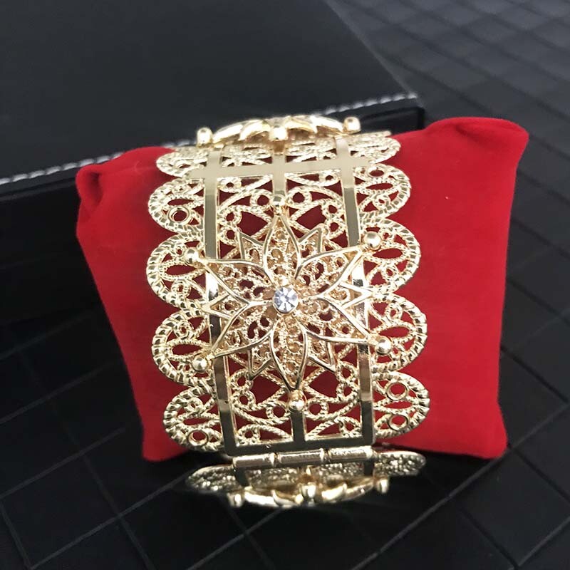 Gold Wedding Cuff Bracelet for Bride Moroccan Gypsy Floral Jewelry-image