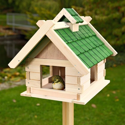 Comedero de madera para pájaros comedero para pájaros 44 cm villa para pájaros verde - Imagen 5 de 5