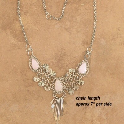 Hand-Made Peruvian Wire-Work Necklace,Pink Rose quartz, Artisan Made Fair Trade