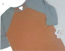  New WIth Tags LuLaRoe Sloan Tee Size 12 BaseballStyle Tee Grey and Orange  