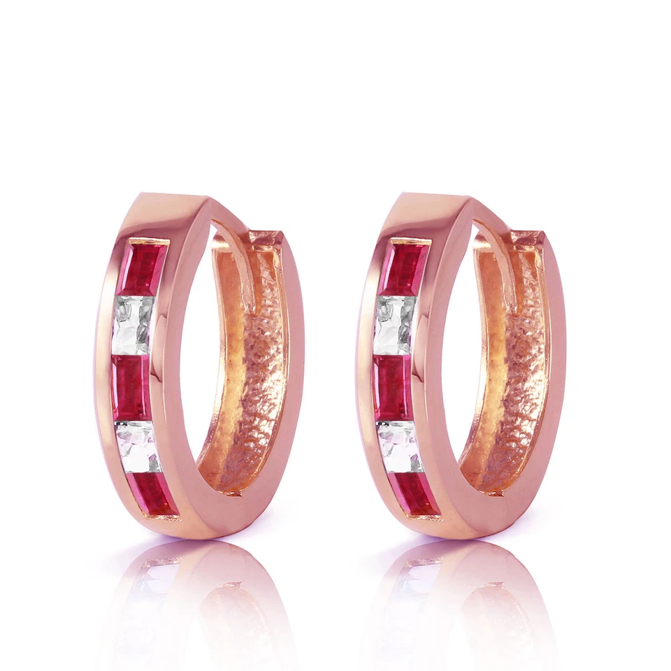 1.26 CTW 14K Solid Rose Gold Hoop Earrings Natural Ruby Rose Topaz - Image 2 of 4