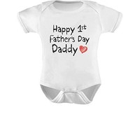 Baby Cotton Bodysuit Newborn Happy First Fathers Day Daddy Infant Gift Dad White Baby Cotton Bodysuit Newborn Happy First Fathers Day Daddy Infant Gift Dad White