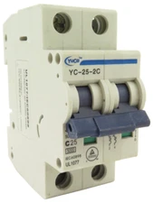 YuCo YC-25-2C Miniature Din Rail Circuit Breaker C-Curve 25-Amp 2P 480VAC 220VDC