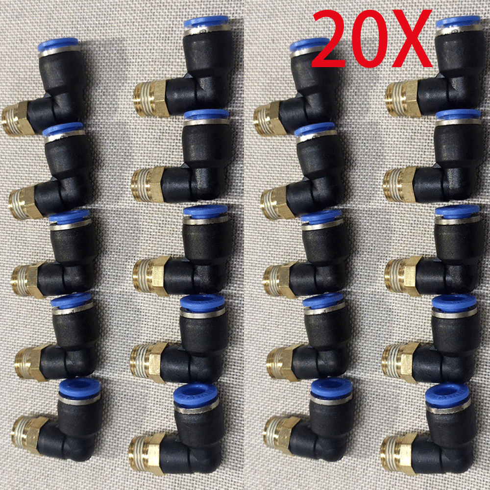 20x Pneumatic Male Elbow Connector Tube OD 5/32" (4mm) X NPT 1/4 PU Air