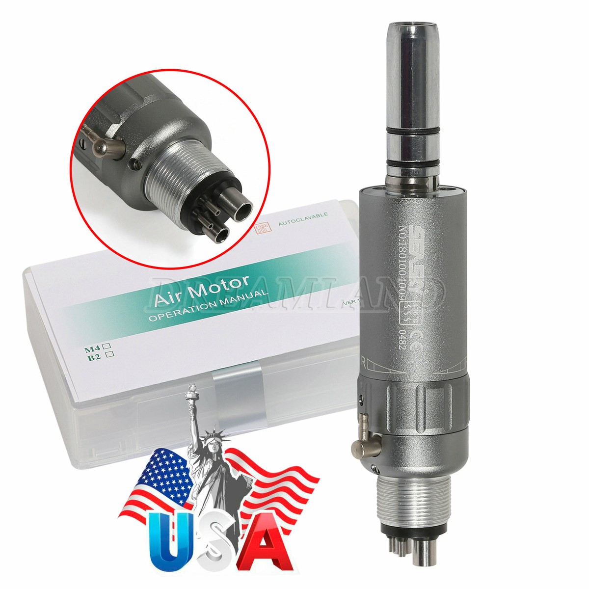 NSK Style Dental Low-Speed Air Motor Handpiece - Straight Nose, 4-Hole Connection 9 thumbnail image