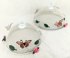 Set of 2 Vintage RETRO Picnic Mesh Screen Food Cover Dome