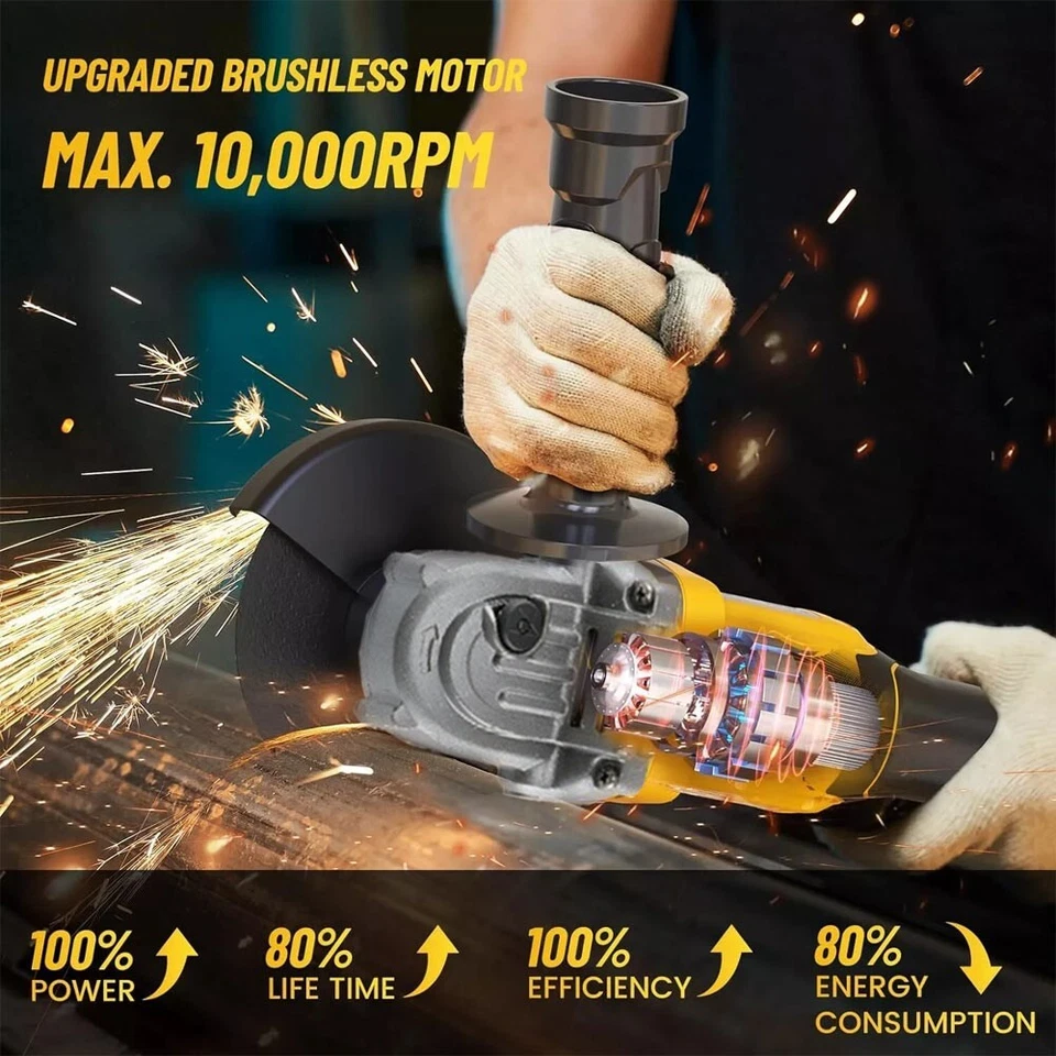 125mm Brushless Cordless Angle Grinder Efficient for Dewalt 18V 20V DCB Battery - Image 4 of 4