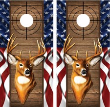 Buck Deer 2 American Flag Wood Cross Heirs Cornhole Board Decal Wrap Wraps
