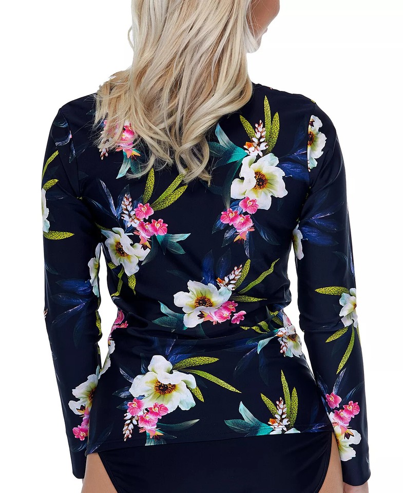 NWT Island Escape Black Tahiti Beach Printed Swim Rash Guard Large ...