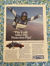 Vintage 1985 GM Protection Plan Print Ad Vehicle Warranty Skydiver