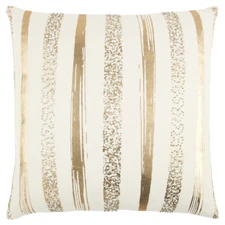 Rizzy Gold Beaded Modern Brushstrokes Contemporary Throw Pillow Striped T13305