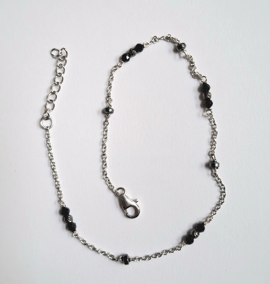 cavigliera argento 925 con spinello nero ematite e sfere di argento brunito - Immagine 2 di 4
