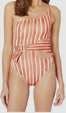  190 Vince Camuto Women's Orange Stripe Wrap One-Piece Swimsuit Swimwear Size 12
