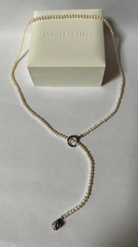 Retired VHTF Pandora Woven Splendor 925 14K Gold Pearl Necklace 590148D-60 - Picture 2 of 7