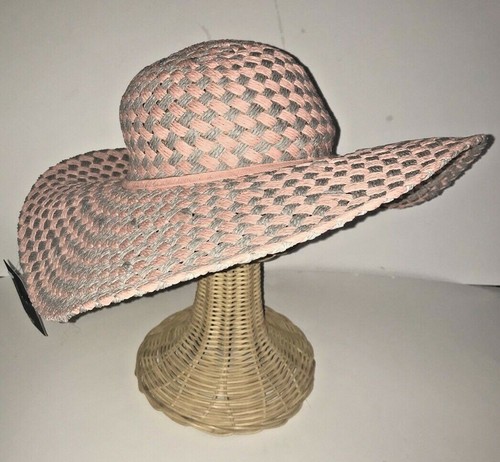 D&Y Floppy SunHat Coral Gray Womens New One Size Paper Straw Packable Crushable  - Picture 1 of 9