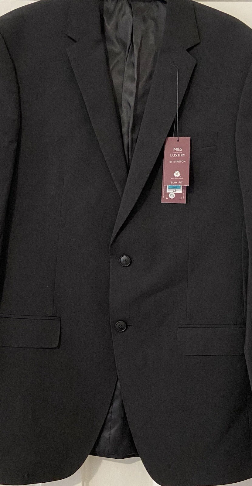 M&S Wool Rich Tailored Jacket, Black Chest 40" Long, RRP £75 image 2