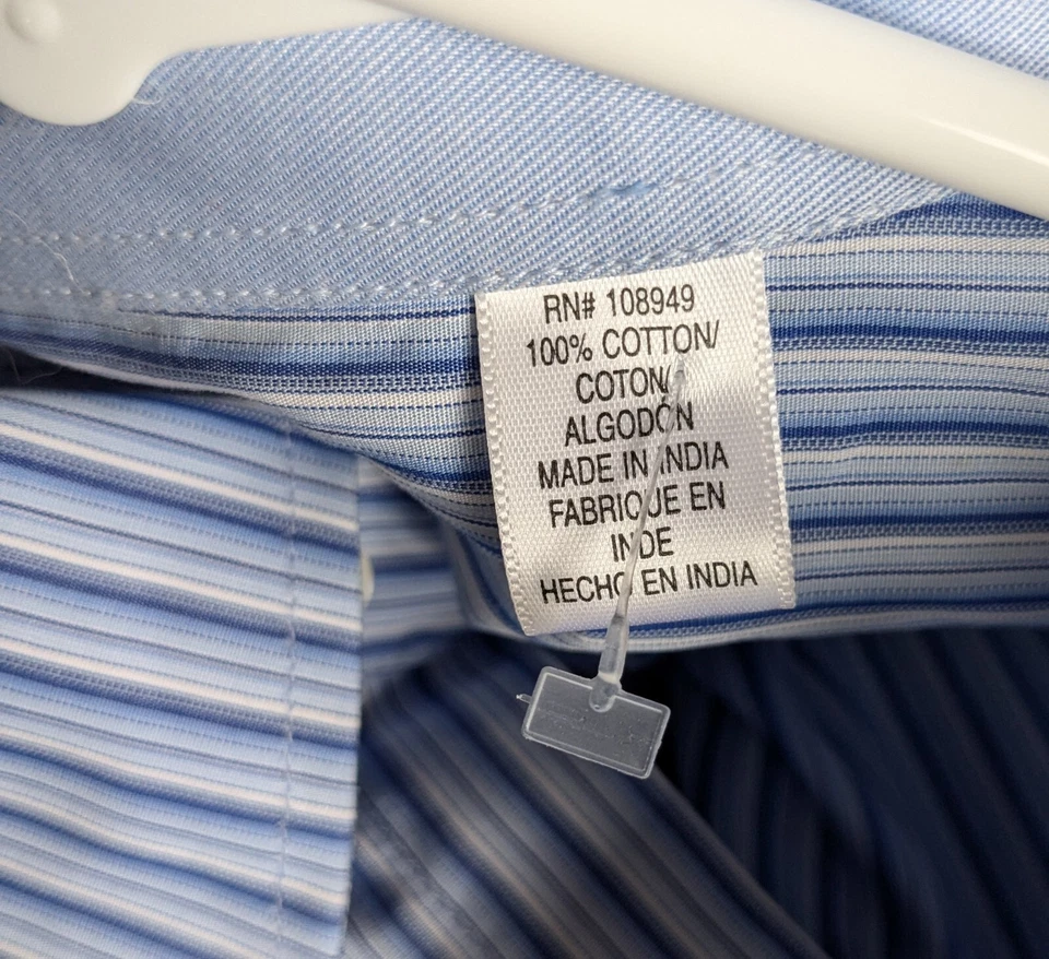 Alex Cannon Мужская рубашка размер XL 100% хлопок с коротким рукавом на пуговицах синяя полоска  - Изображение 4 из 4