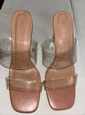 Top Moda Nude Beige Heels With Clear Straps Size 8.5