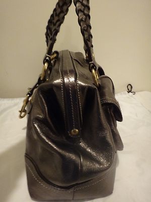 Coach Daphne metallic leather, large satchel bag pewter