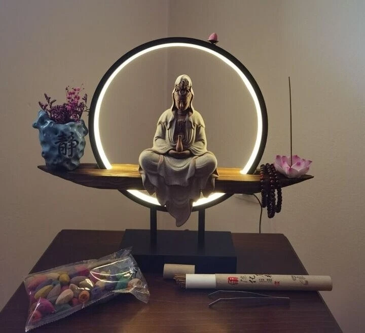 Iluminación de habitación Estatua de Buda decorativa, lámpara LED circular 9 niveles de brillo Foto 3 de 4