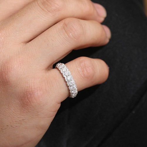 Alianza de boda anillo de eternidad moissanita color D helado 3 filas de plata de ley 925 - Imagen 6 de 12