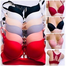 3-6 Women's Bras Lace Racerback Push ups Open Front T-Shirt Bra Push up 32B-40C