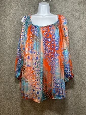 Boston Proper Small Orange Multi Animal Print Flowing Split Sleeve Blouse Top