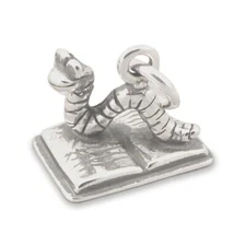 Bookworm School Reading 3D 925 Solid Sterling Silver Charm Book Worm MADE IN USA