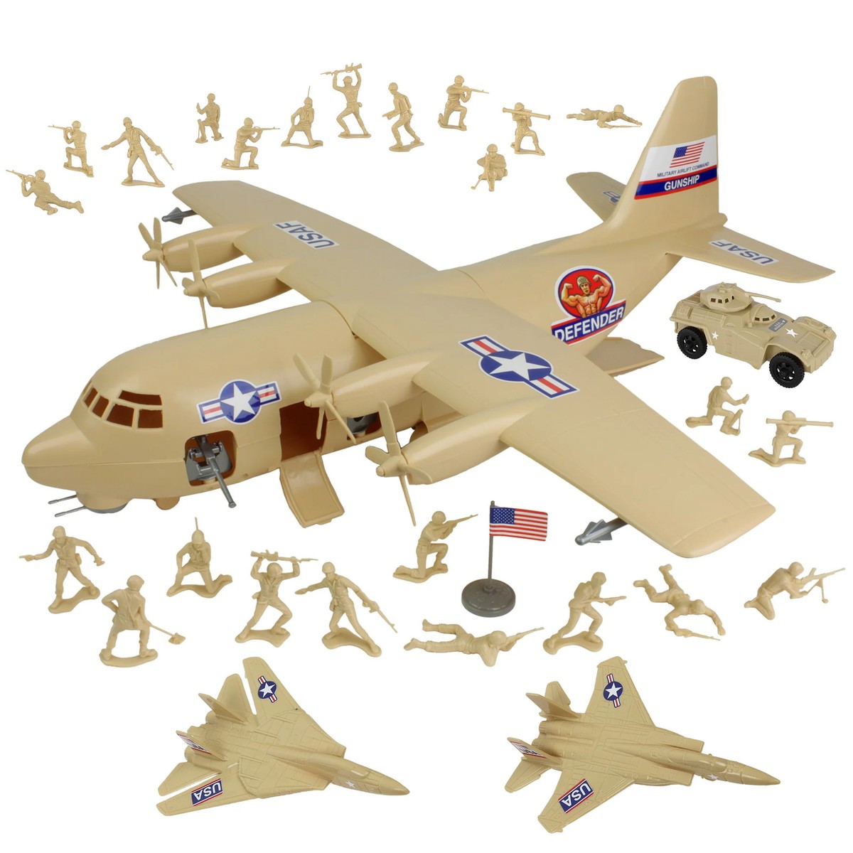 TimMee Plastic Army Men C130 Hercules Playset Tan Giant Military