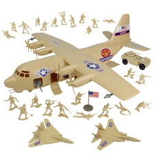 TimMee Plastic Army Men C130 Hercules Playset Tan Giant Military Airplane USA