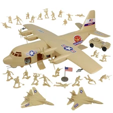 TimMee Plastic Army Men C130 Hercules Playset Tan Giant Military Airplane USA
