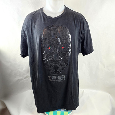 Terminator 2 Shirt Men 2XL Black Graphic Tee Universal Studios Robot Skull T2-3D