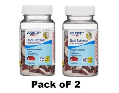 2 PACK Equate Stool Softener Laxative Softgels for Constipation 100 mg 140 Count