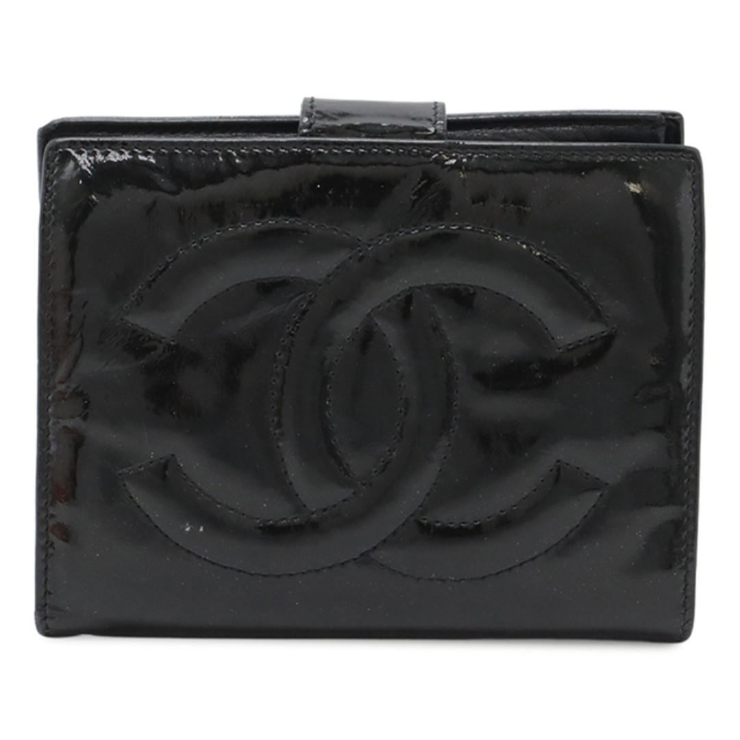 Chanel Black Patent Leather Bifold Wallet with Gold Hardware and Coin Enamel A13497