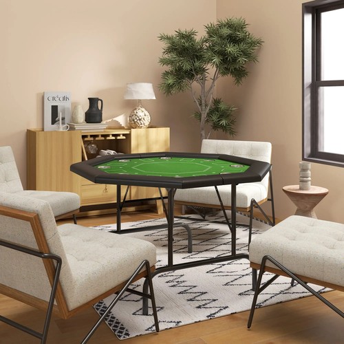 8 Player Folding Poker Table, Portable Octagon Blackjack Table with Cup - Picture 9 of 12
