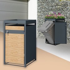 Abri de 1 poubelle avec toit cache-poubelle anthracite mélèze 240L 68x80x124 cm