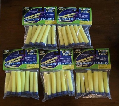 c. 2000 Nerf Ammo Mega Darts w/Suction Tips 5qty of Refill 10pk New/Sealed