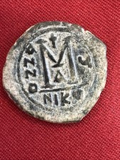 MAURICE TIBERIUS 582AD Big M Follis Nicomedia Ancient Byzantine Coin