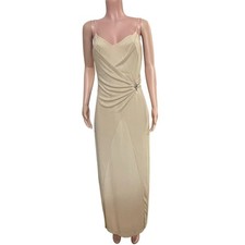 Eureka USA Beige Draped Evening Gown Sz L Y2K Glam Formal Prom Dress, Gala
