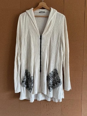 Annikki Karvinen Finnland Strickjacke klein weiß Crinkle weiß Vintage Lagenlook