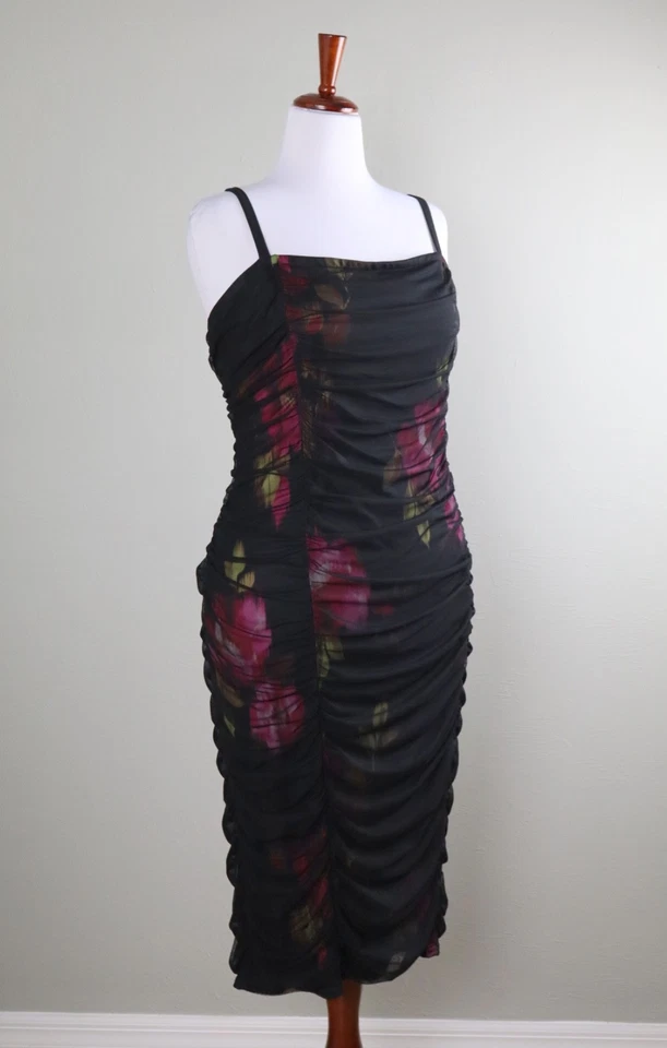 TORRID $98 Mesh Shirred Stretch Ikat Floral Wiggle Tank Dress Size 4 US 4X - Image 2 of 4