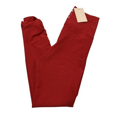 Wilo Leggings Womens S Red Ribbed Cinced Gathered 7/8 Leg Gym Workout Athletic